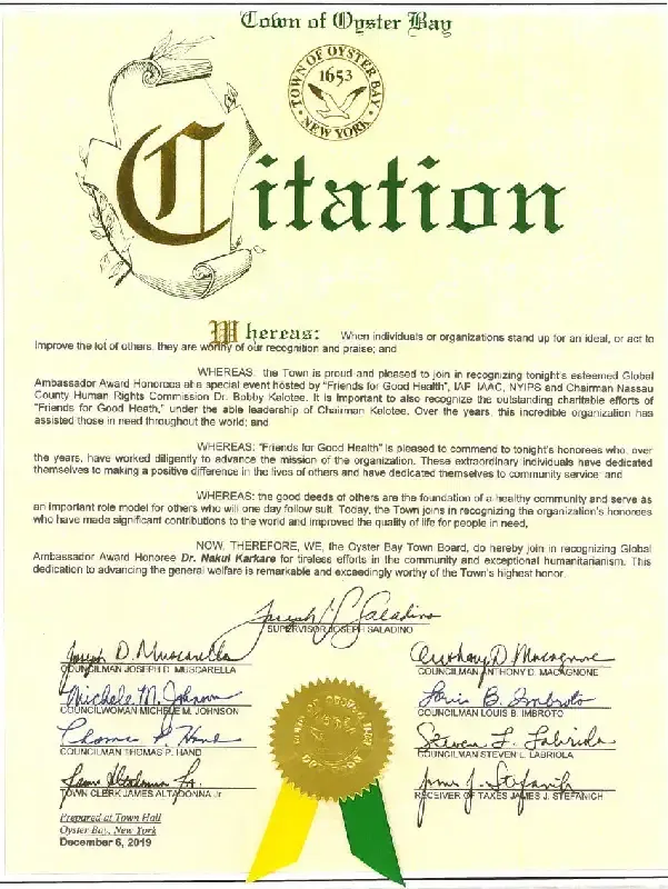 Town of Oyster Bay Citation