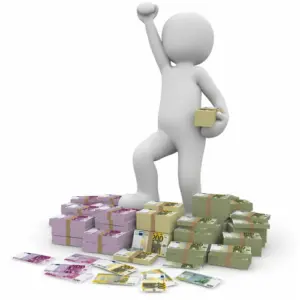 Se tenir debout sur des piles d'argent liquide